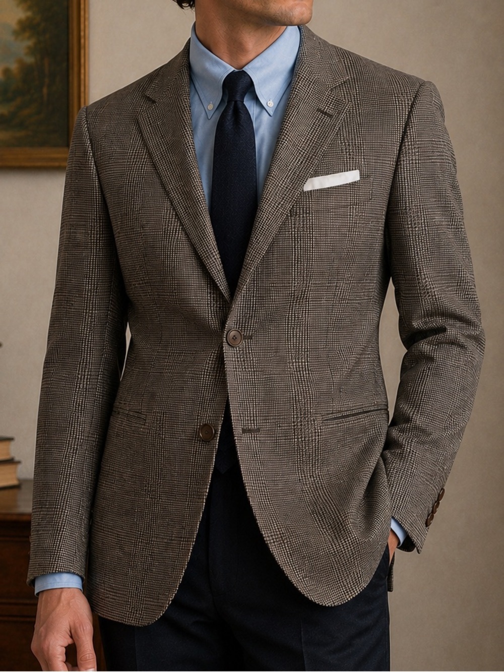 Vito Rufolo Positano Lanificio Wool Silk Glen Plaid Blazer Sport Coat 44R Italy